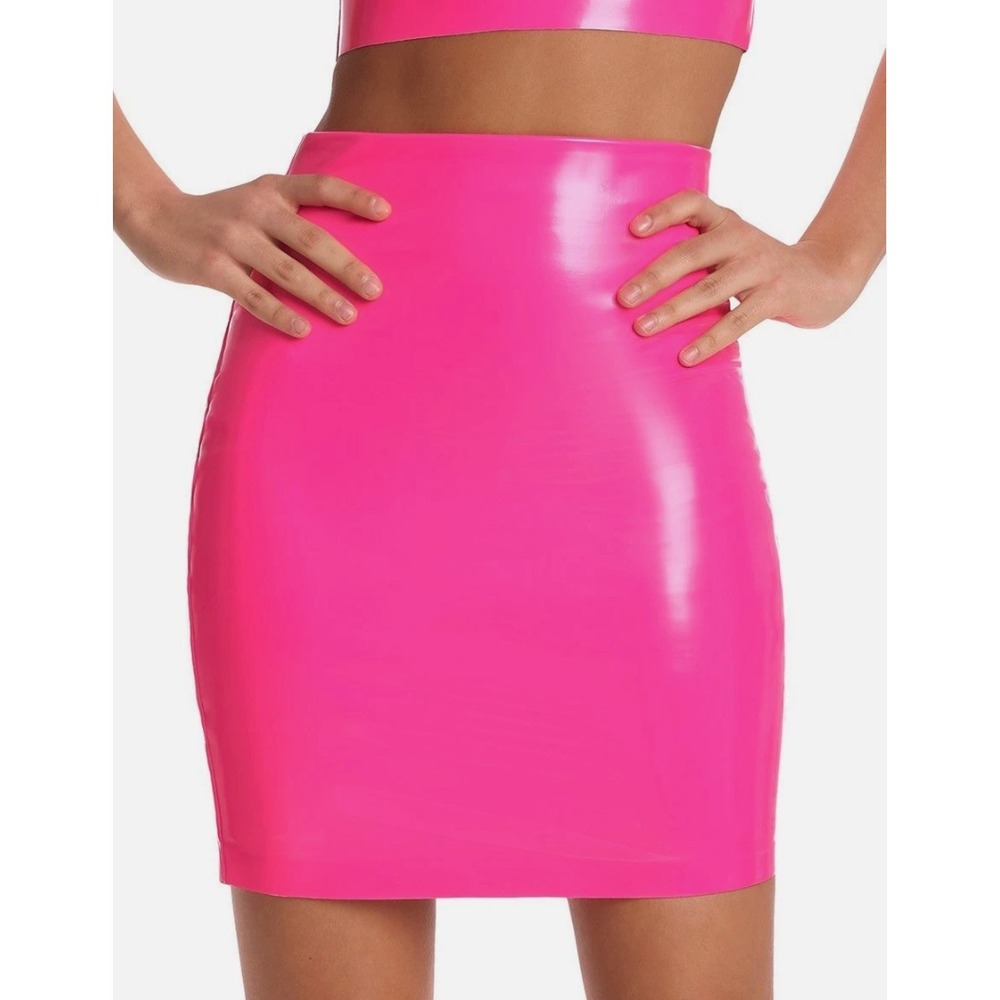 Commando Faux Patent Leather Mini Skirt Skort Womens Medium Hot Pink Stretch